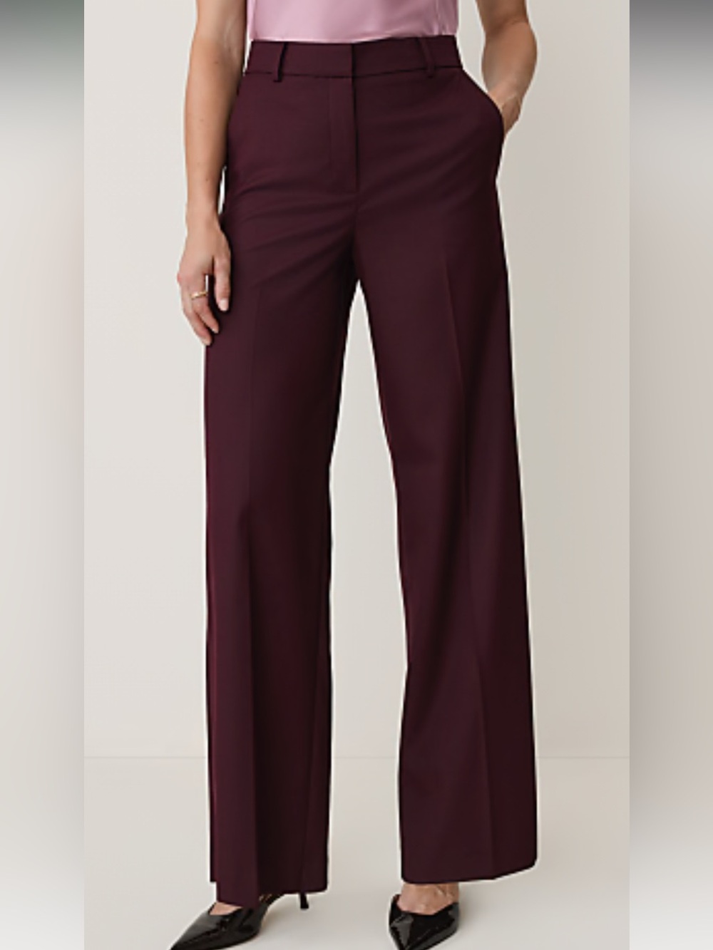 Ann Taylor Wide-Leg Trousers in Burgundy